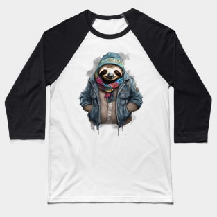 sloth wearing a jackets hat and a scarf Baseball T-Shirt